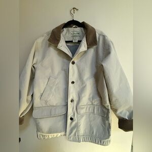 L.L. Bean Men's L Beige Barn Chore Coat Jacket with Dark Brown Corduroy Trims